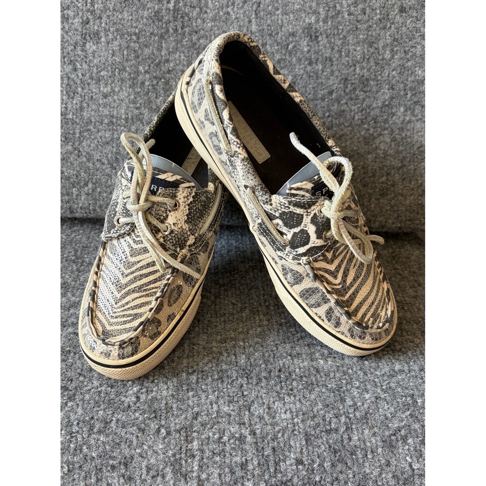 Sperry Top-Sider Boat Shoes Womens 7 Animal Print Sequin Bahama Loafers Multi